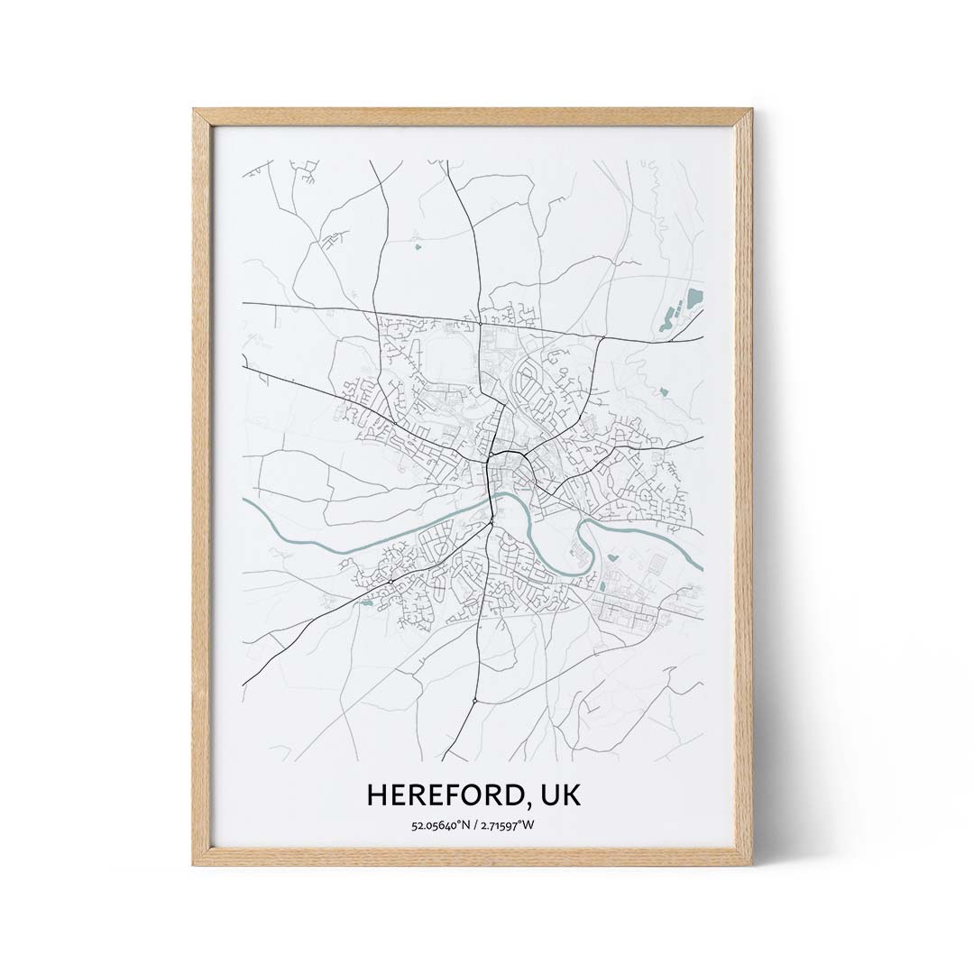 Affiche du plan de la ville de Hereford