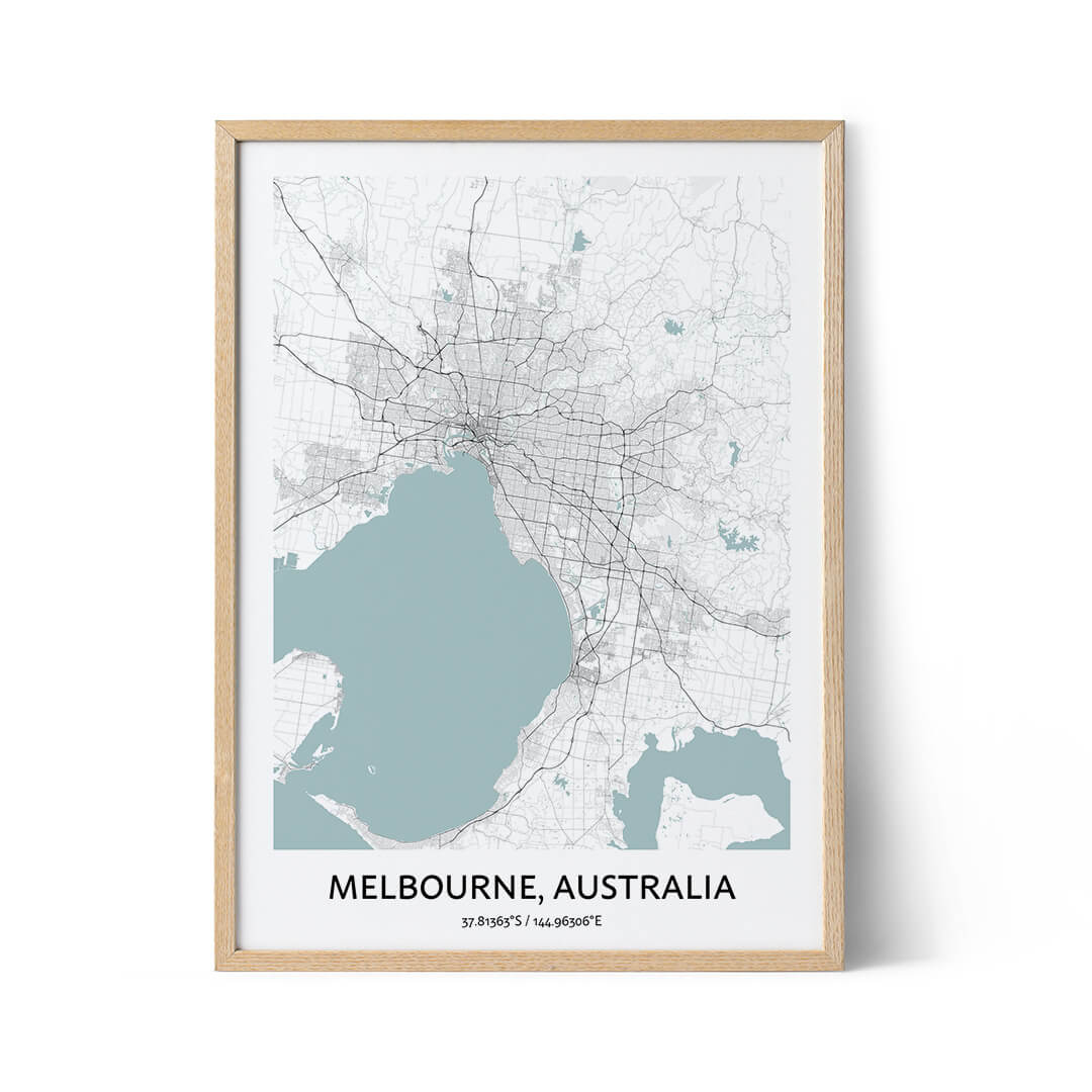 Poster con la mappa della città di Melbourne