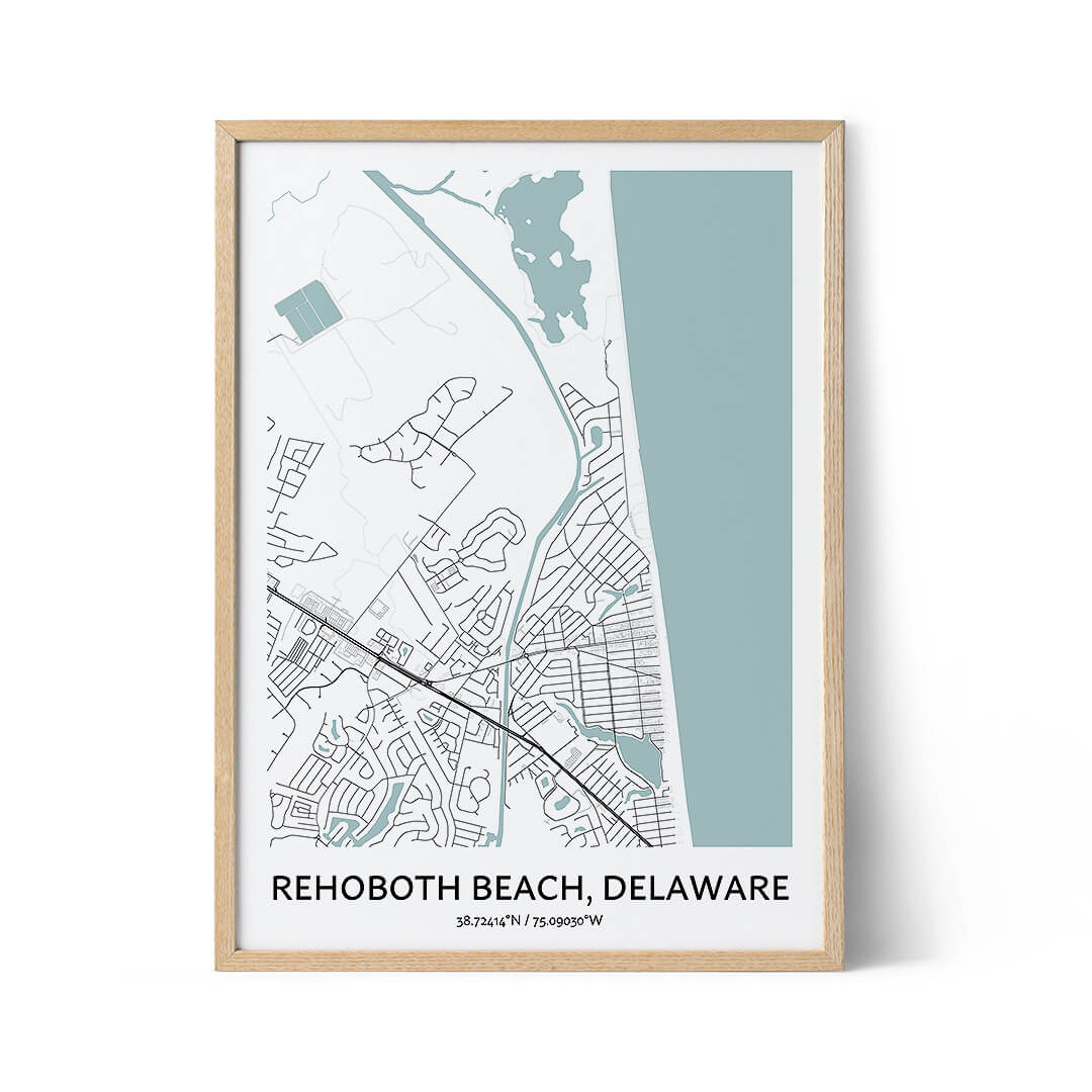 Cartel con el mapa de la ciudad de Rehoboth Beach