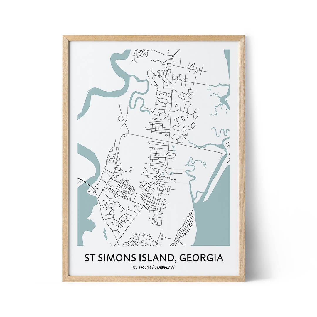 St Simons Island city map poster