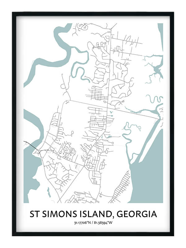 St Simons Island Map Poster - Your City Map Art - Positive Prints