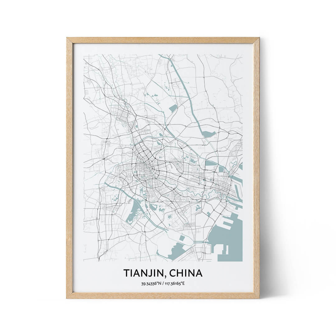 Póster con el mapa de la ciudad de Tianjin