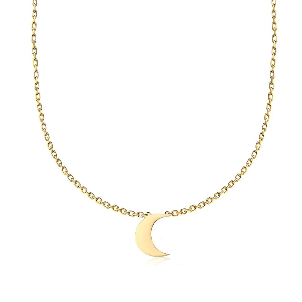 Gold Crescent Moon Solid Gold Necklace, Elegant Solid Gold Moon Charm Sideways Crescent Plain Gold Moon Necklace is a Great Gift For Her.