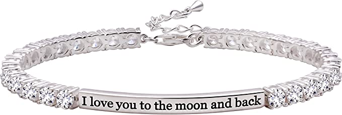 ALOV Jewelry Sterling Silver "I love you to the moon and back" 4mm Cubic Zirconia Tennis Bracelet