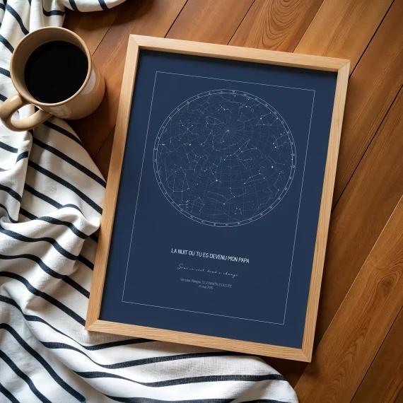 Affiche personnalisée bleu nuit avec la carte du ciel du jour où tu es devenu mon papa.