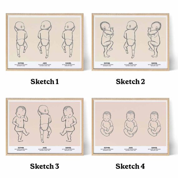 trio birth poster color and illustration