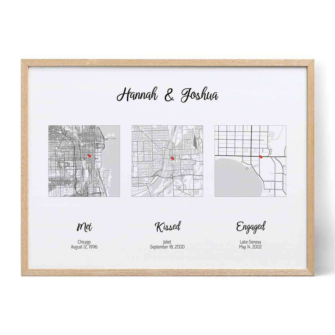 5th Wedding Anniversary Gifts for Couple, Met Engaged Married Map/hello  Will You I Do Engraved Wooden Framed Wall Art Map, Engagement Gifts 