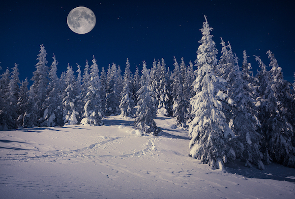 full moon snowy winter night
