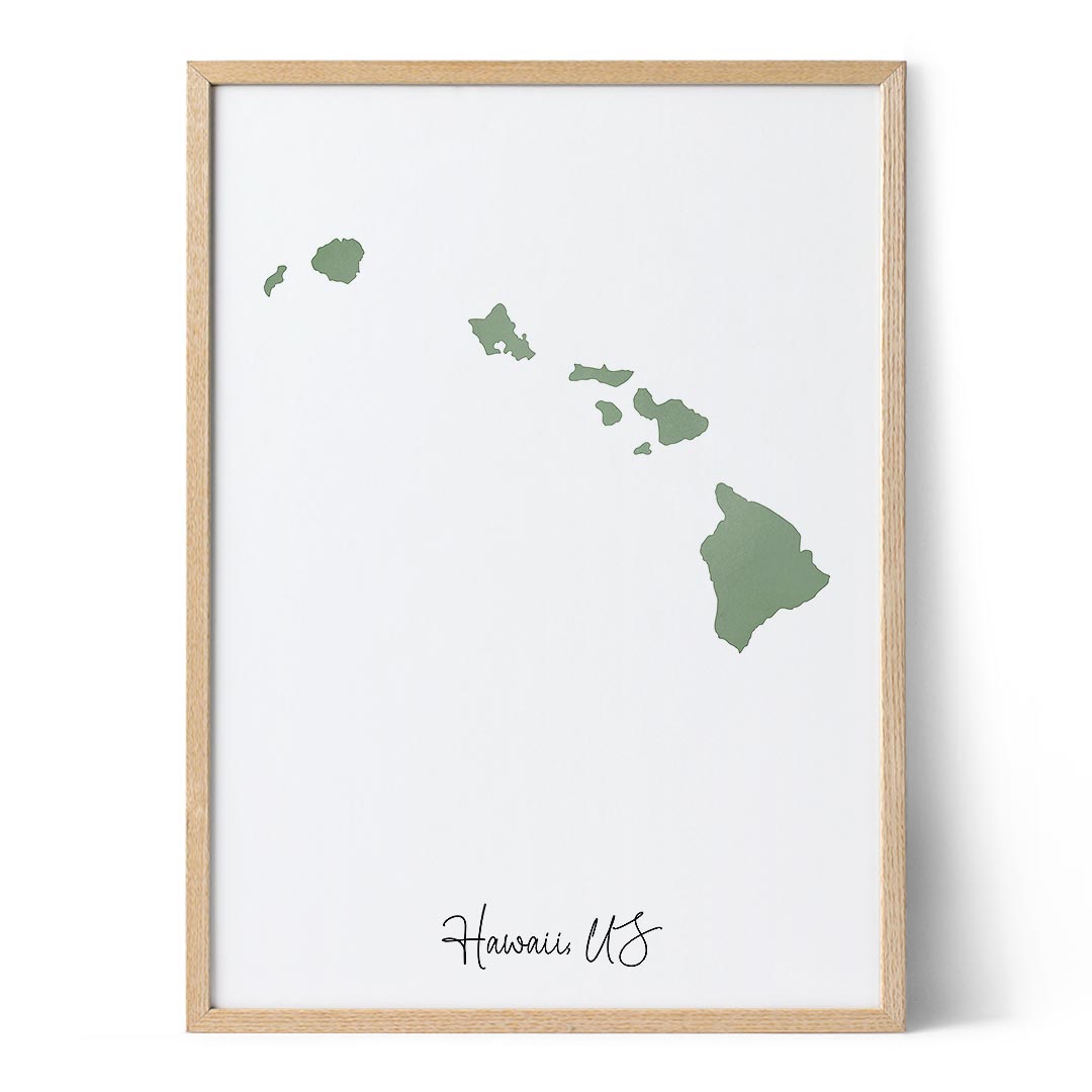 Hawaii, US Map Art - Positive Print