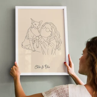Affiche Personnalisée Chat Line Art - Cadeau Amoureux Des Chats - Poster Original