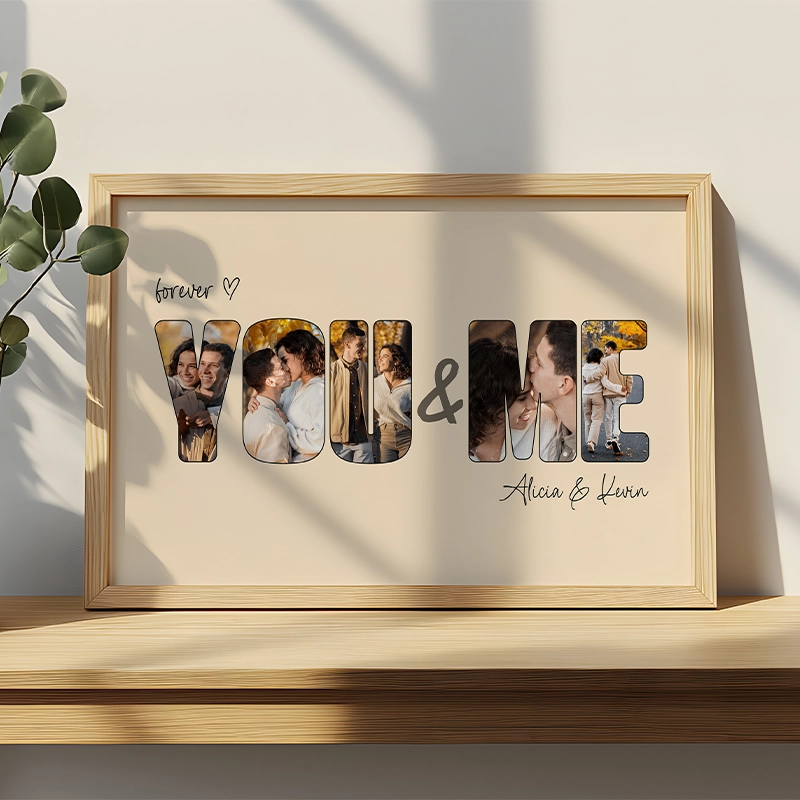 custom photo gifts framed print with YOU and ME collage made from couple photos