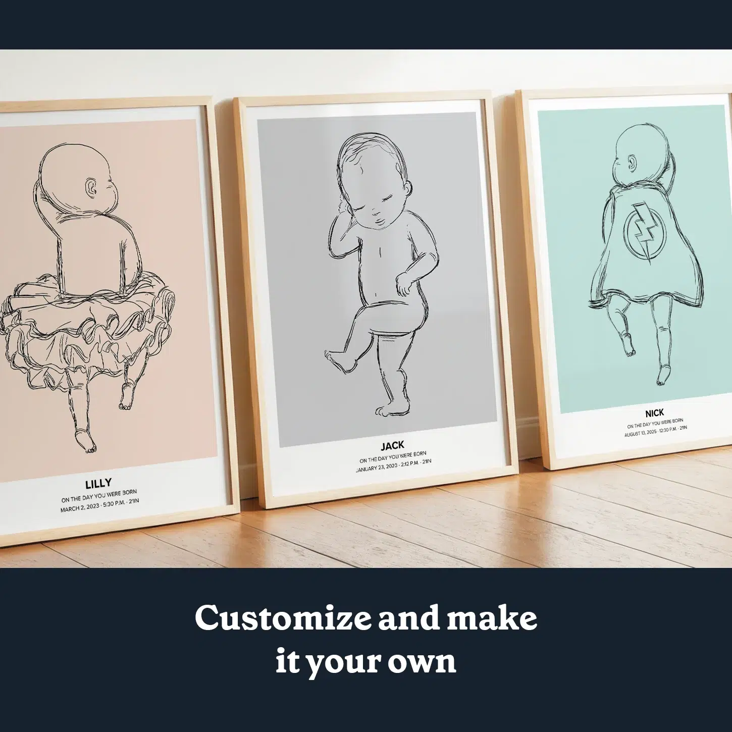Birth of  child サイズS Birth Poster- Scaled to Length of Your Baby- Positive Prints