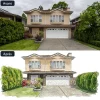 Comparaison avant-après entre la photographie d’une maison et son portrait aquarelle personnalisé.