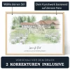 Personalisierte Aquarellzeichnung des Hochzeitsorts