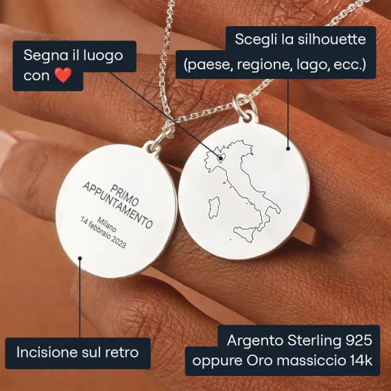 Ciondolo rotondo in argento con foto incisa personalizzata, collana con foto incisa da 2,5 cm/0,98 pollici - Italia