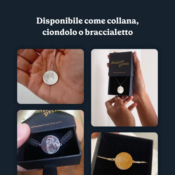 Collana Con Ciondolo Fasi Lunari In Argento 925, Catena Regolabile 45+5 Cm, Con Pietra Luna, Regalo In Confezione Lusso