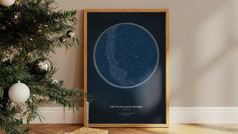 Meaningful Christmas gift custom star map Under The Starry Sky Our Story Began with constellation chart by Christmas tree