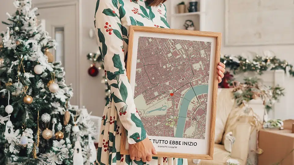 Regali di Natale personalizzati per lei - mappa personalizzata con cornice in legno