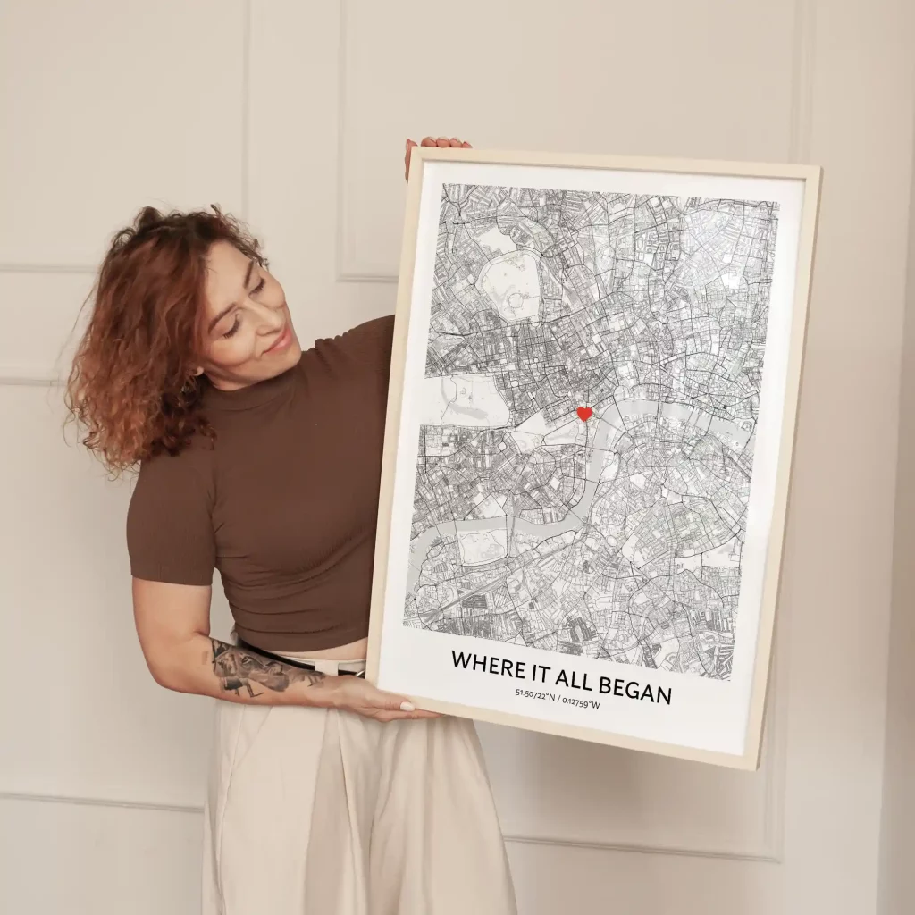 Where It All Began map print showing the location a couple first met, meaningful Valentine’s Day gift