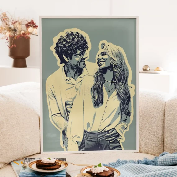 custom couple portrait from photo artistic framed print in living room