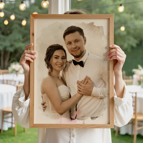 custom couple portrait from photo wedding watercolor framed wall art