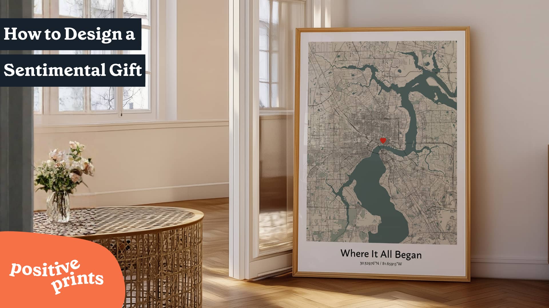 Personalized map print used as a sentimental gift showing where a relationship began.