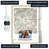 Engagement map artwork with a marked location and personal wording
