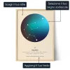 Poster personalizzato del segno zodiacale Acquario in cornice di legno con aura blu e turchese, costellazione e opzioni di personalizzazione.