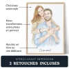 Portrait personnalisé de couple à partir d’une photo, avec options pour choisir le style artistique, transformer la photo en œuvre d’art et bénéficier de deux retouches gratuites.