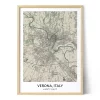 Framed personalized city map of Verona, Italy, featuring detailed streets, the Adige River, surrounding areas, and geographic coordinates.