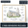 Personalized wedding guest book alternative with a watercolor venue portrait, guest messages, custom names and date, plus artwork customization and revision options.