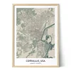 Framed Corvallis map poster showing detailed streets, river paths, green areas, and coordinates for Corvallis, USA. - City Map Corvallis